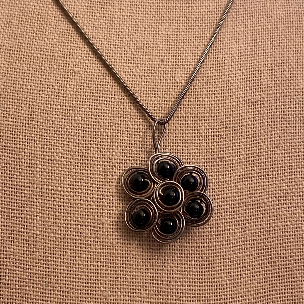 Vintage onyx and 925 sterling silver necklace